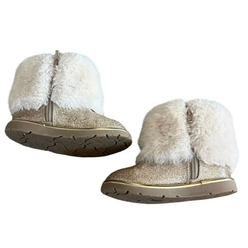 Harper Canyon Gold Glitter Faux Fur Winter Boots Toddler Girls Size 7C